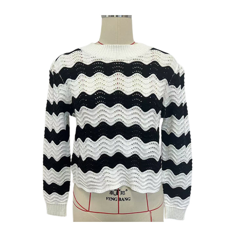 Sanyu Women's Eyelet Jacquard Round Neck Pullover Retro Knit Sweater Top 1000 Pieces