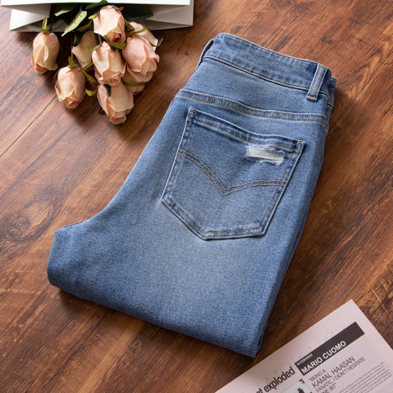 xinya Casual Pants Jeans X014JJ New Versatile Jeans with Perforated Jeans Design Sense Jeans