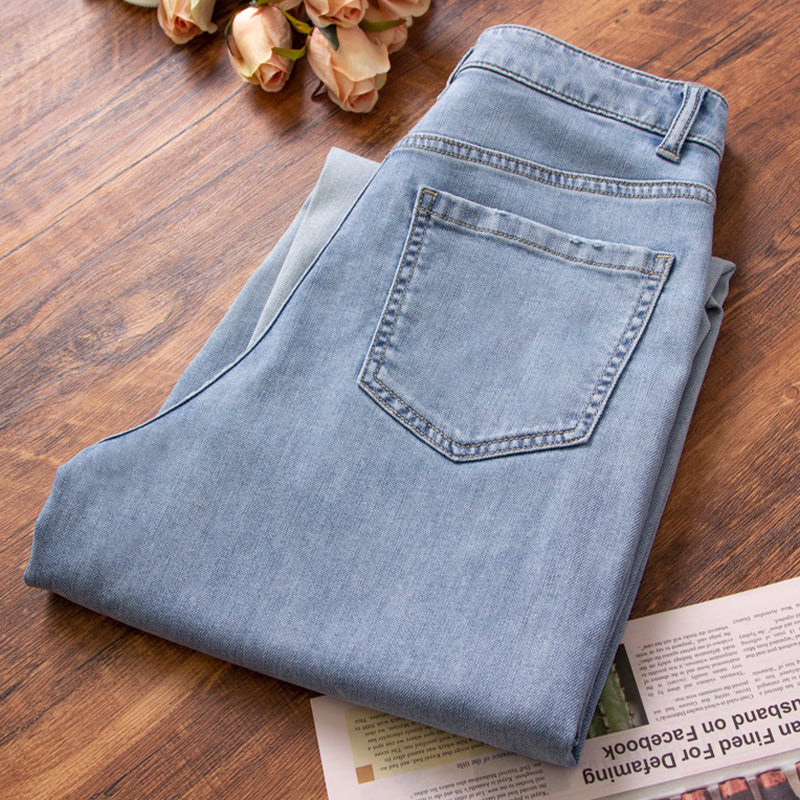 xinya Casual Pants Jeans X016J New Versatile Jeans Gradient Perforated Jeans Design Sense Jeans
