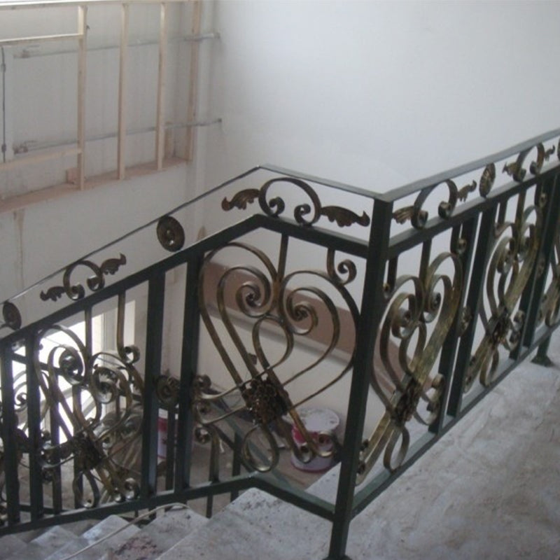 hengze Wrought Iron Stair Railings Indoor Outdoor Home Guardrails Custom Sizes Rust-Proof Carved Staircase Handrail Railings(Please consult customer service for pricing)