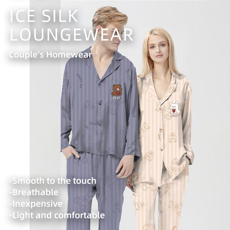 senji Ice Snow Silk Pajama Set: Cardigan-Style Long-Sleeve Top and Pants Homewear(Please consult customer service for pricing)