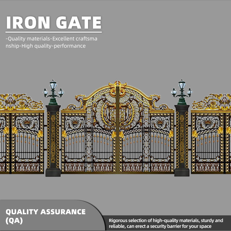 hengze Wrought Iron Courtyard Gates Villa Garden Main Gates Custom Double Doors Rust-Proof Carved Outdoor Home Entry Doors(Please consult customer service for pricing)