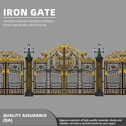 hengze Wrought Iron Courtyard Gates Villa Garden Main Gates Custom Double Doors Rust-Proof Carved Outdoor Home Entry Doors(Please consult customer service for pricing)