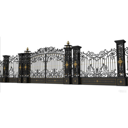 hengze Wrought Iron Courtyard Gates Villa Garden Main Gates Custom Double Doors Rust-Proof Carved Outdoor Home Entry Doors(Please consult customer service for pricing)