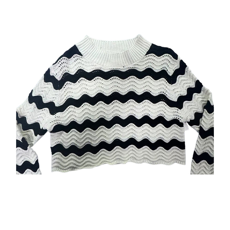 Sanyu Women's Eyelet Jacquard Round Neck Pullover Retro Knit Sweater Top 1000 Pieces
