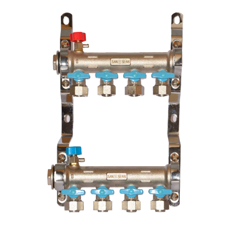 shuangan Ball valve manifold DN25 DN32  Three way single distributor Full copper one piece underfloor heating distributor