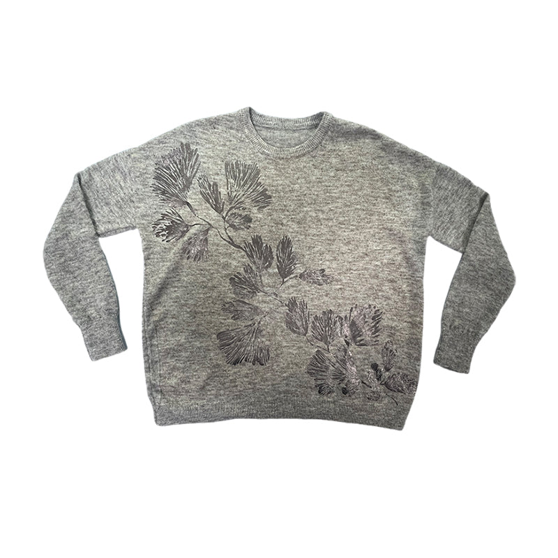 Sanyu Women's Silver Print Round Neck Pullover Simple Versatile Lazy Style Base Layer 1000 Pieces