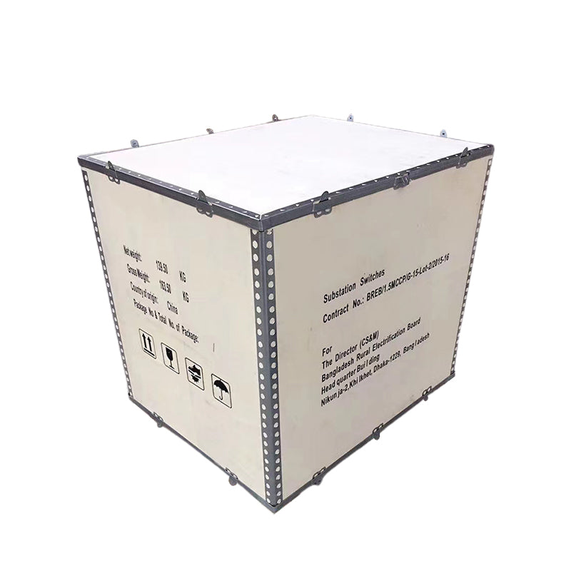 hongye Fumigation-free folded wooden crate with top and bottom iron tongues, logo printing(Please consult customer service for pricing) Custom export wooden box logistics packing box