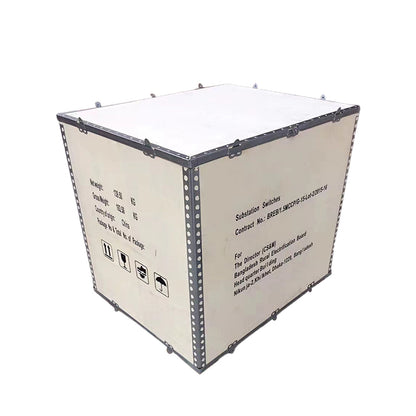 hongye Fumigation-free folded wooden crate with top and bottom iron tongues, logo printing(Please consult customer service for pricing) Custom export wooden box logistics packing box