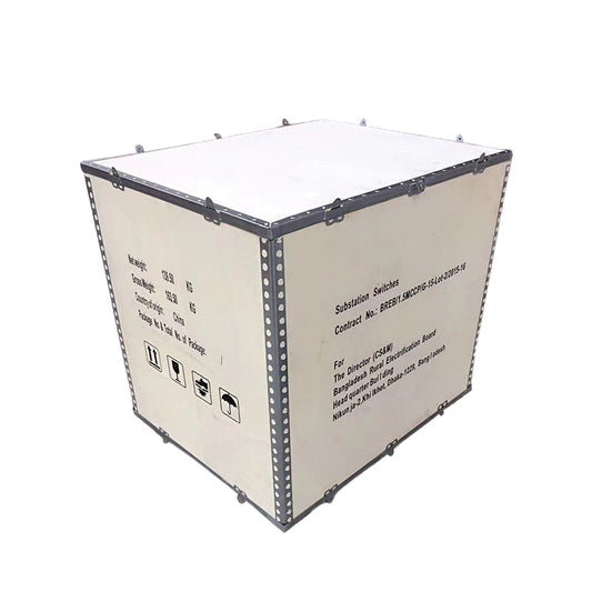 hongye Fumigation-free folded wooden crate with top and bottom iron tongues, logo printing(Please consult customer service for pricing) Custom export wooden box logistics packing box