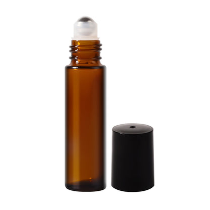 Jinpingguo 10ml - Tea Bottle Black Cap Steel Ball Light-Protected Rollerball Dispenser Bottle Travel Portable  45 pieces per case