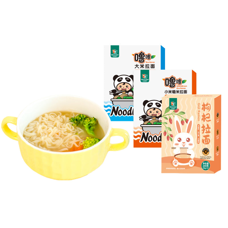 GloryLand Ramen Combo for Kids(Millet Brown Rice Ramen*1+ Rice Ramen*1+ Goji Berry Ramen*1)  Satiating 0 added non-fried