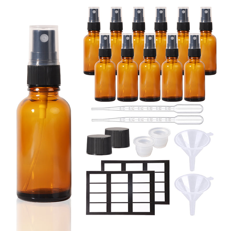 Jinpingguo 1oz Tea Essence Black Spray Glass Spray Bottle Toner Lotion Travel Bottles Jinpingguo 1oz Clear Essence Black Black Dropper DIY Essential Oils, Cologne Travel Bottles 50 pieces per case