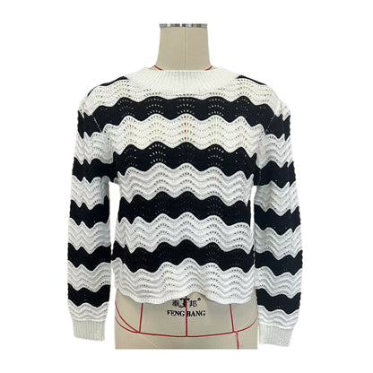 Sanyu Women's Eyelet Jacquard Round Neck Pullover Retro Knit Sweater Top 1000 Pieces
