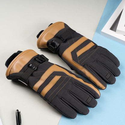 taiqi Yellow and black spliced warm gloves   Velvet and thick insulated gloves