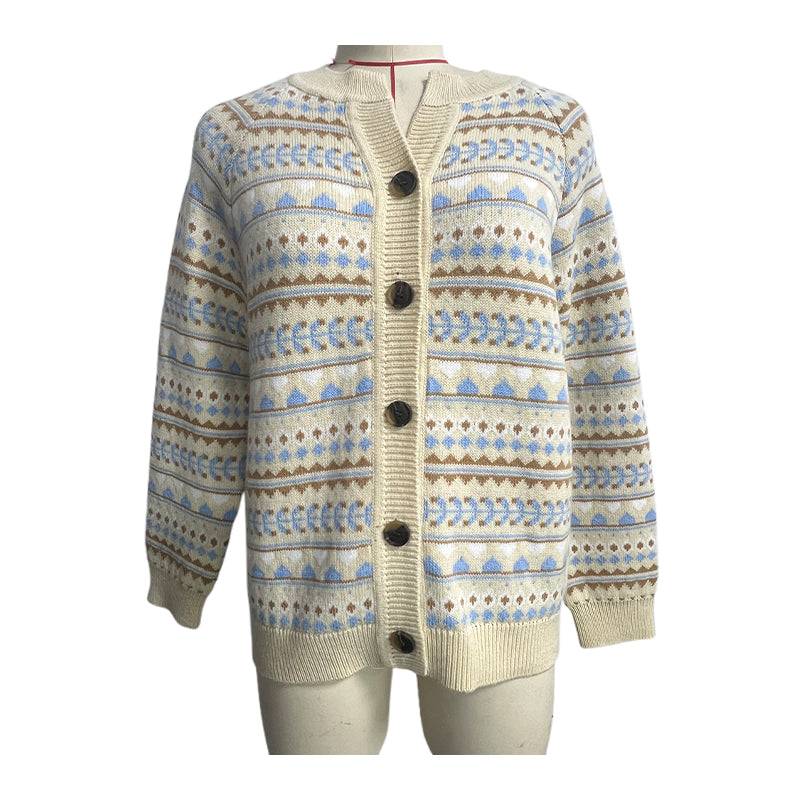 Sanyu Women's Sesame Dot Jacquard Button Cardigan Round Neck Long Sleeve Cardigan Retro Knit Sweater Top 1000 Pieces