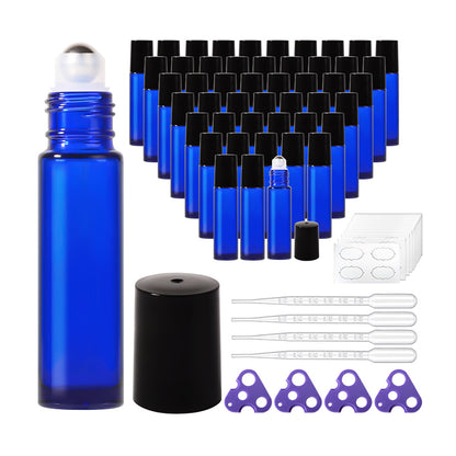 Jinpingguo 10ml - Blue Bottle Black Cap Steel Ball  Light-Protected Rollerball Dispenser Bottle Travel Portable  45 pieces per case