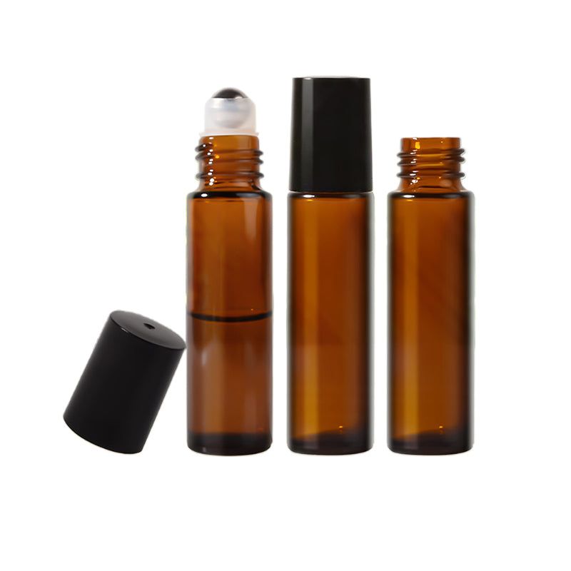 Jinpingguo 10ml - Tea Bottle Black Cap Steel Ball Light-Protected Rollerball Dispenser Bottle Travel Portable  45 pieces per case