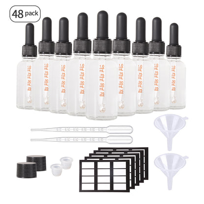 Jinpingguo 1oz Clear Essence Black Black Dropper DIY Essential Oils, Cologne Travel Bottles 24 pieces per case