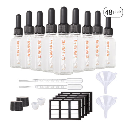 Jinpingguo 1oz Clear Essence Black Black Dropper DIY Essential Oils, Cologne Travel Bottles 24 pieces per case