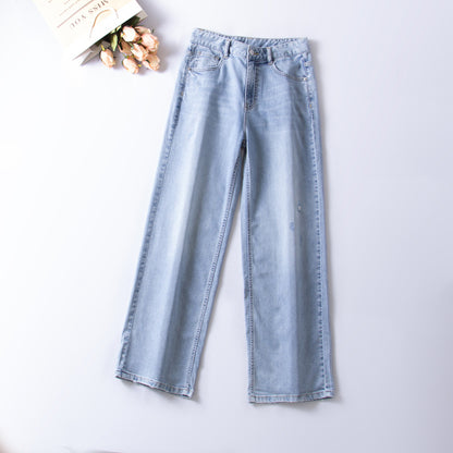 xinya Casual Pants Jeans C1018  Pear shaped body pants, light blue denim design, high waisted jeans