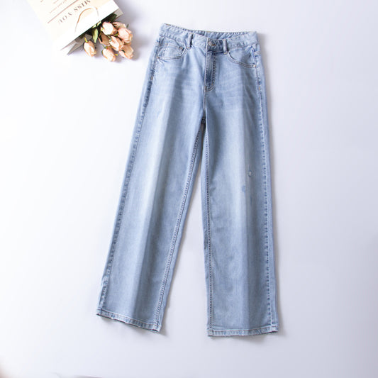 xinya Casual Pants Jeans C1018  Pear shaped body pants, light blue denim design, high waisted jeans