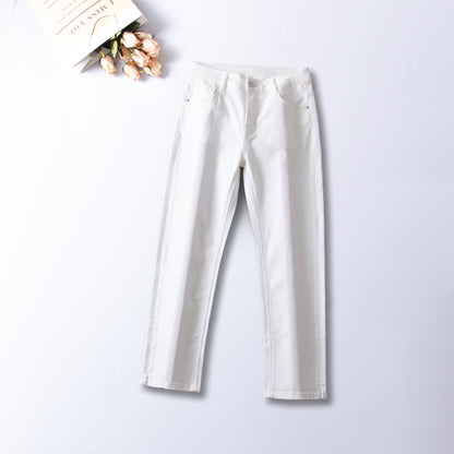 xinya Casual Pants Jeans  C1070JJ White straight denim jeans for women with a slim and draped waist, loose fitting high waisted wide leg jeans
