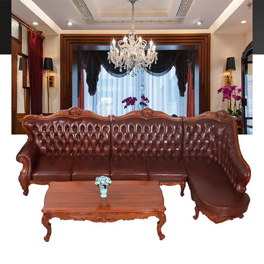 minghao  European style log sofa living room sofa three or four people begonia wood sofa toffee sofa L-type