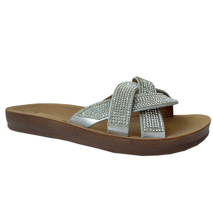 leijiali Rhinestone Sequins Cross Strap Slippers(Please consult customer service for pricing)