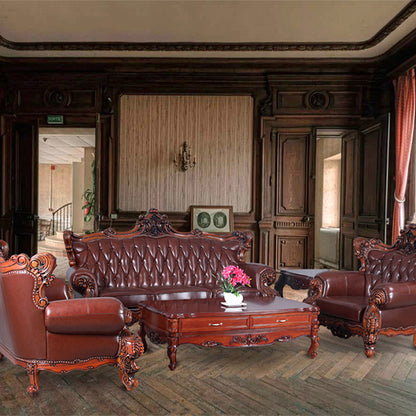 minghao European log sofa living room sofa begonia wood sofa toffee sofa chair 1+2+3 European style