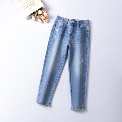 xinya Casual Pants Jeans X014JJ  New Versatile Jeans with Perforated Jeans Design Sense Jeans