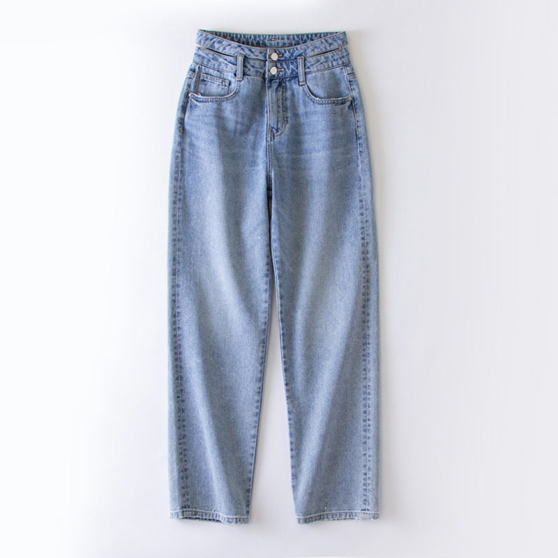 xinya Casual Pants Jeans  X009JJ Straight denim jeans for women with a slim and draped waist, loose fitting high waisted wide leg jeans