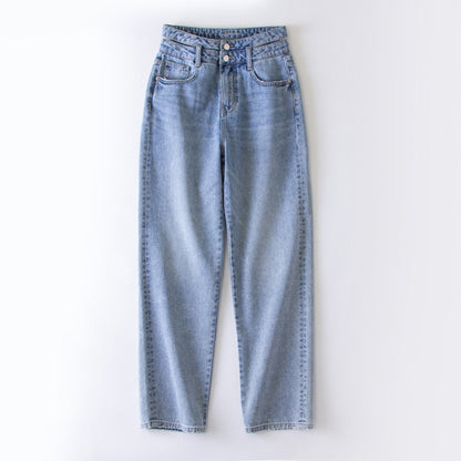 xinya Casual Pants Jeans  X009JJ Straight denim jeans for women with a slim and draped waist, loose fitting high waisted wide leg jeans