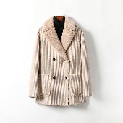 minwang Corduroy composite fluffy blouse MT718