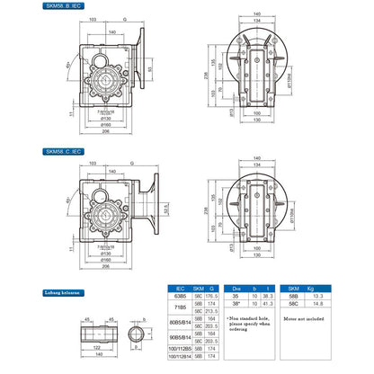 xuanli SKM58B Hypoid Reducer 2-stage Drive Belt Input Method