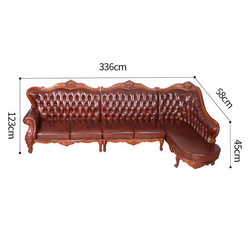 minghao  European style log sofa living room sofa three or four people begonia wood sofa toffee sofa L-type