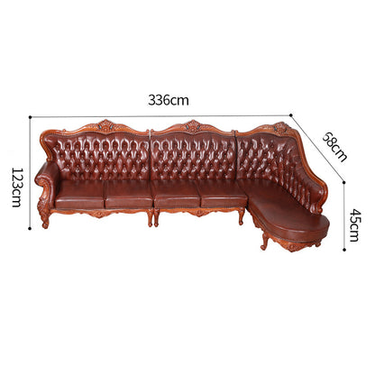 minghao  European style log sofa living room sofa three or four people begonia wood sofa toffee sofa L-type