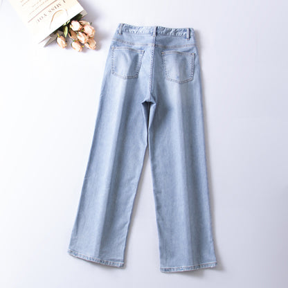 xinya Casual Pants Jeans C1018  Pear shaped body pants, light blue denim design, high waisted jeans