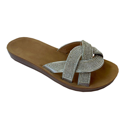 leijiali Rhinestone Sequins Cross Strap Slippers(Please consult customer service for pricing)