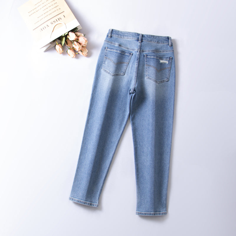 xinya Casual Pants Jeans X014JJ  New Versatile Jeans with Perforated Jeans Design Sense Jeans