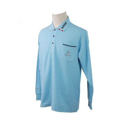 POLO shirt Long sleeved blue lapel slim fitting POLO shirt Casual business POLO shirt