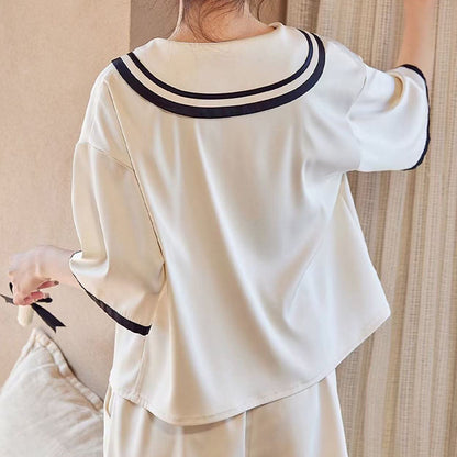 senji Loungewear Ice Snow Silk Cardigan-Style Long-Sleeve Top and Pants Set Homewear Beige Short-Sleeve and Shorts Set(Please consult customer service for pricing)