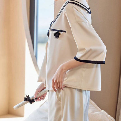 senji Loungewear Ice Snow Silk Cardigan-Style Long-Sleeve Top and Pants Set Homewear Beige Short-Sleeve and Shorts Set(Please consult customer service for pricing)