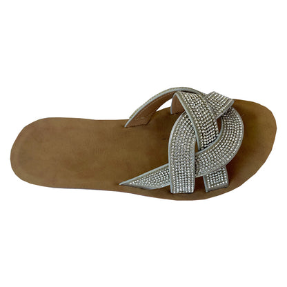 leijiali Rhinestone Sequins Cross Strap Slippers(Please consult customer service for pricing)