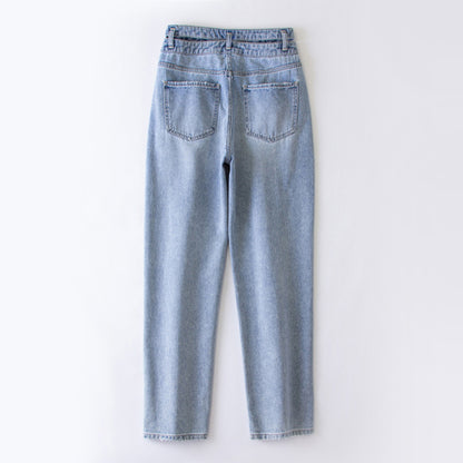 xinya Casual Pants Jeans  X009JJ Straight denim jeans for women with a slim and draped waist, loose fitting high waisted wide leg jeans