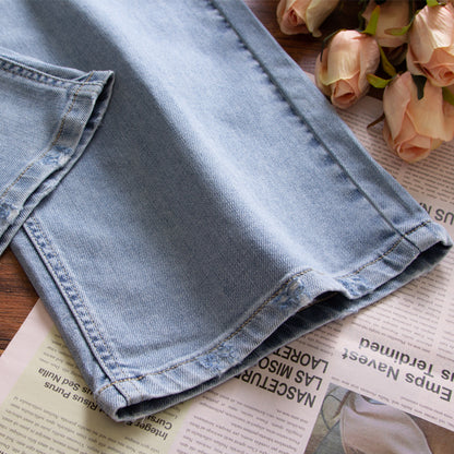 xinya Casual Pants Jeans C1018  Pear shaped body pants, light blue denim design, high waisted jeans