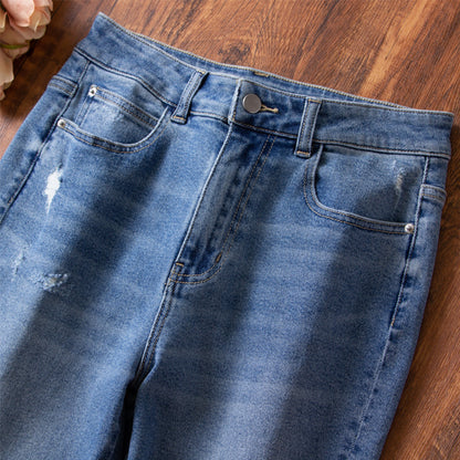 xinya Casual Pants Jeans X014JJ  New Versatile Jeans with Perforated Jeans Design Sense Jeans