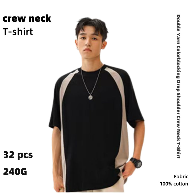 Jier 240G 32 - count double yarn color blocked drop shoulder crew neck T-shirt GJ46-7718, a thin summer style crew neck short sleeved top