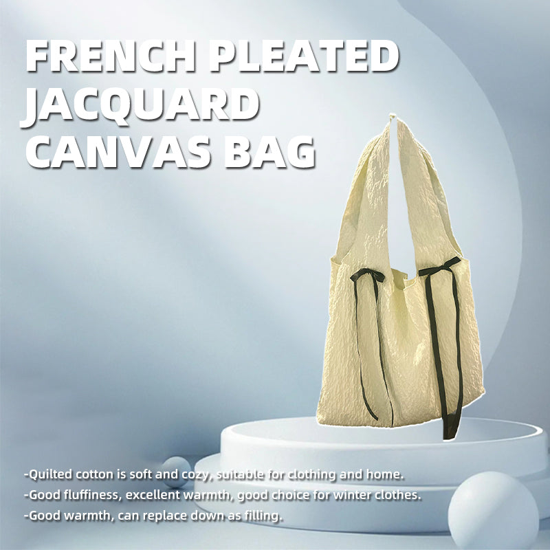 huiming French Pleated Jacquard Canvas Bag Large-Capacity Single-Shoulder Tote Bag  Niche Commuting Accessory(Please consult customer service for pricing)