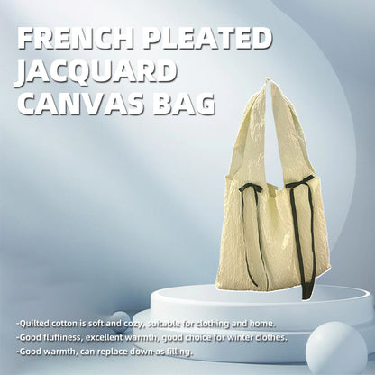 huiming French Pleated Jacquard Canvas Bag Large-Capacity Single-Shoulder Tote Bag  Niche Commuting Accessory(Please consult customer service for pricing)